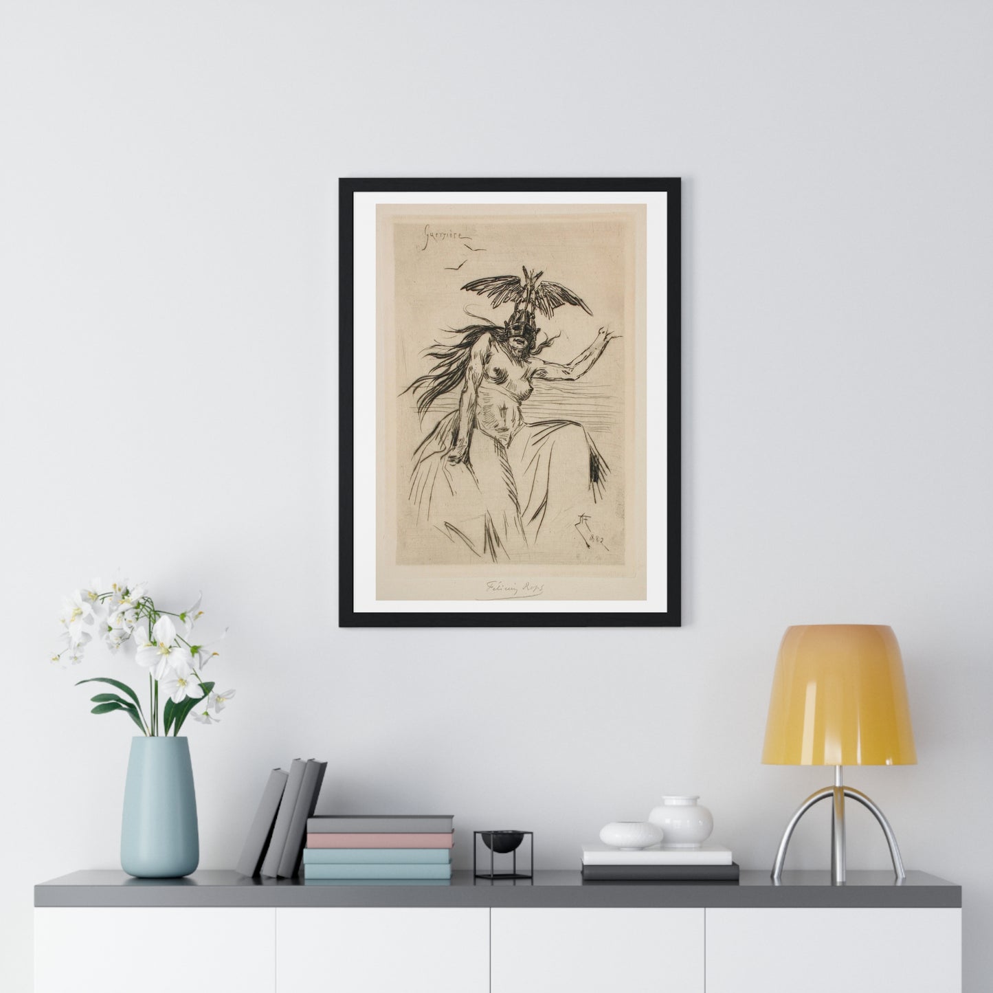 Guerrière (1882) by Félicien Victor Joseph Rops, from the Original, Framed Art Print