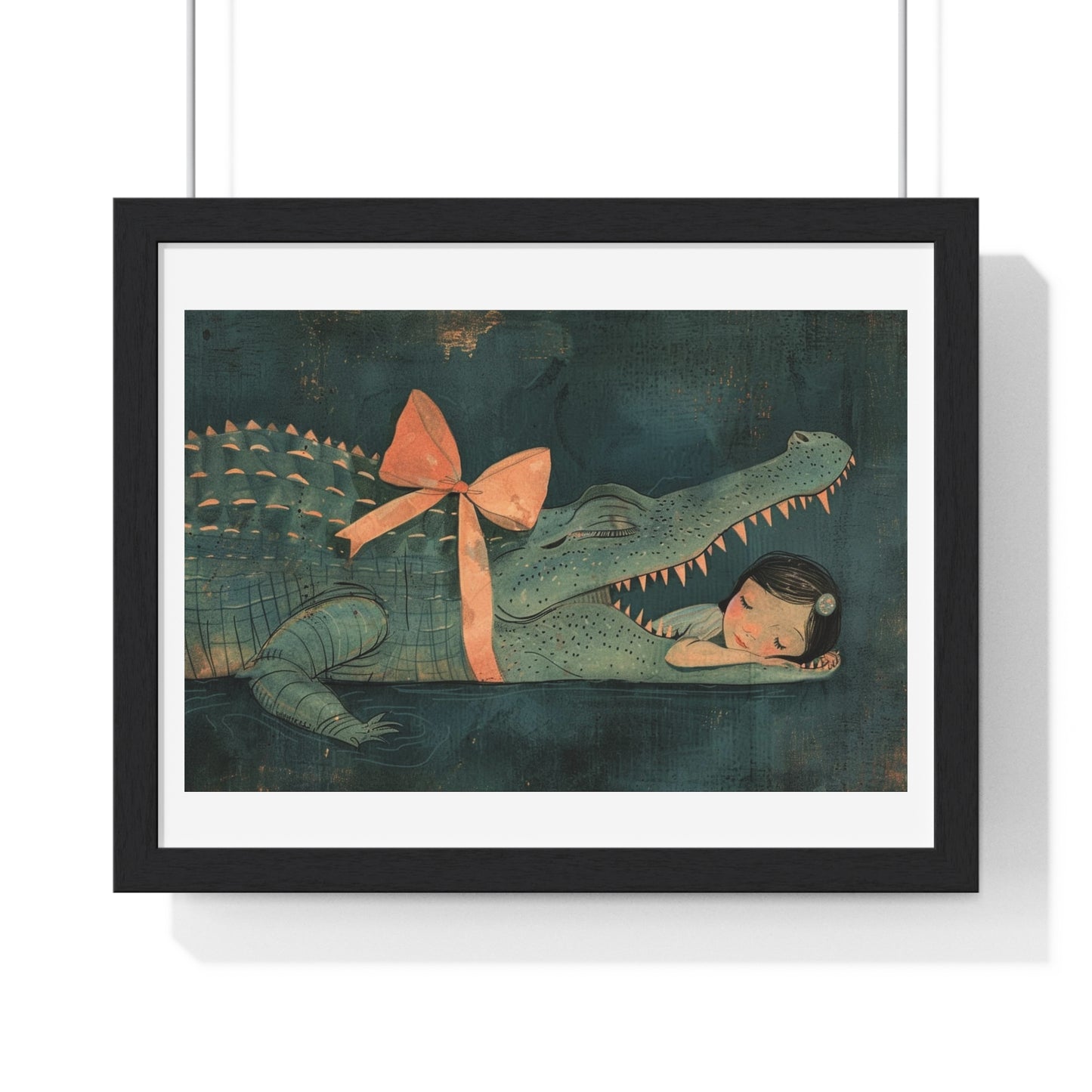 Girl and the Crocodile Pencil Sketch 'Designed by AI' Framed Print