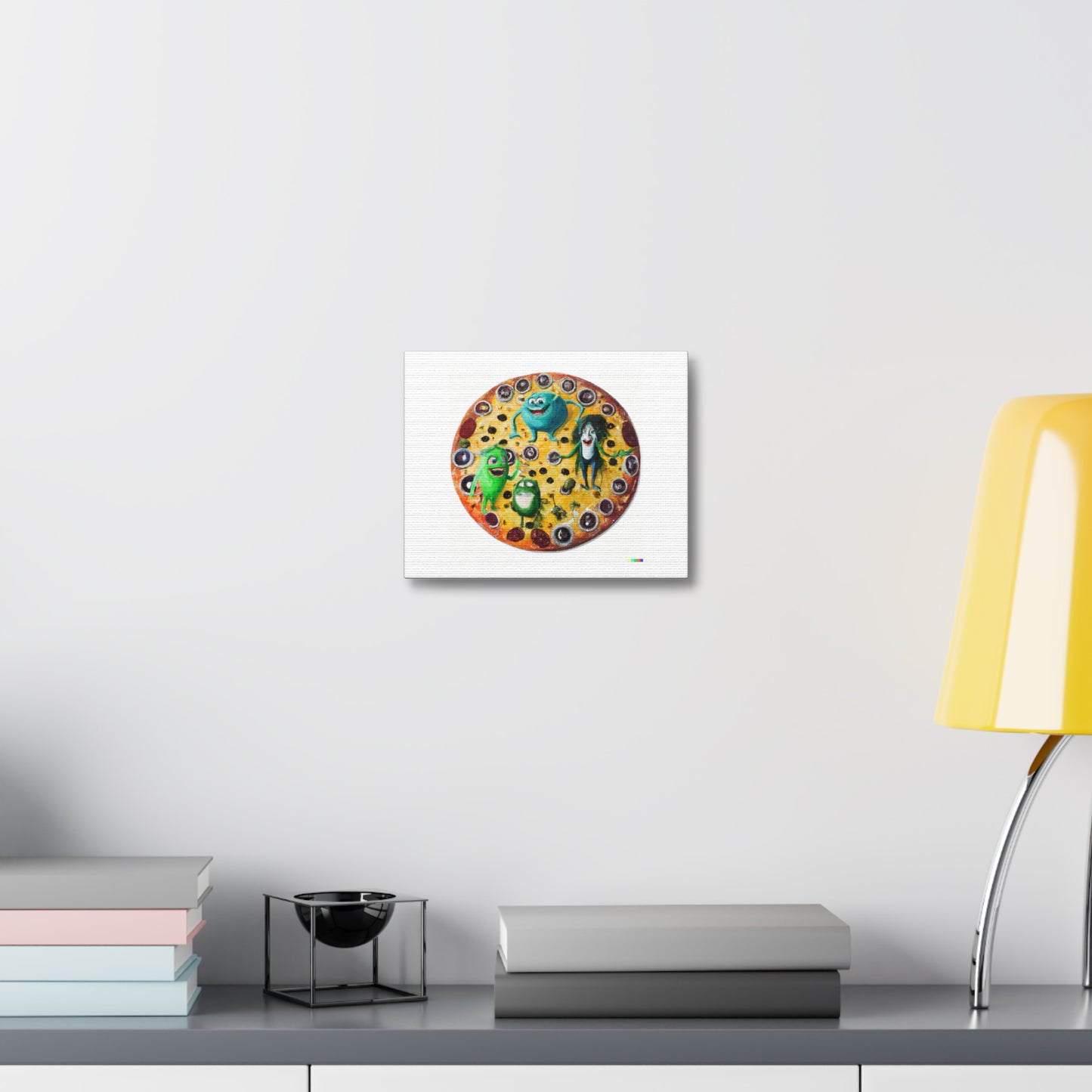 Monsters Inc Characters on a Giant Pizza Photorealism 'Designed by AI' Art Print on Canvas