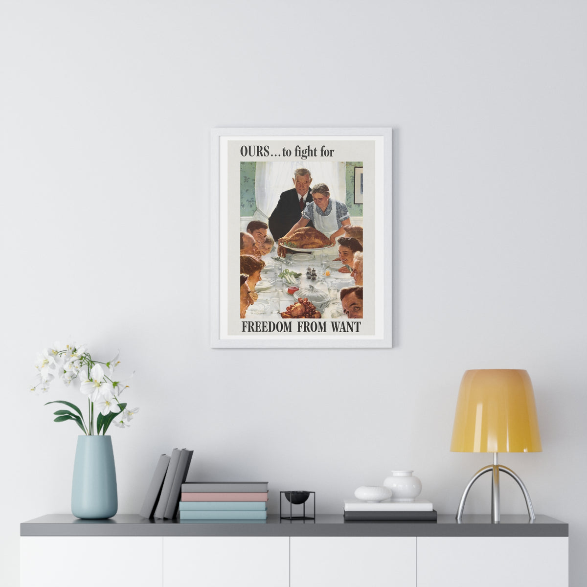 Ours to Fight For, Freedom From Want, Vintage Thanksgiving Illustration by Norman Rockwell, Framed Print