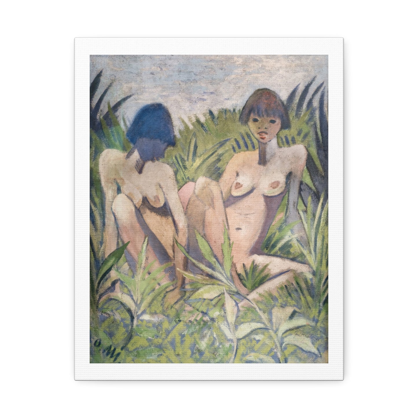 Two Girls in the Reeds, from the Original, Art Print on Canvas