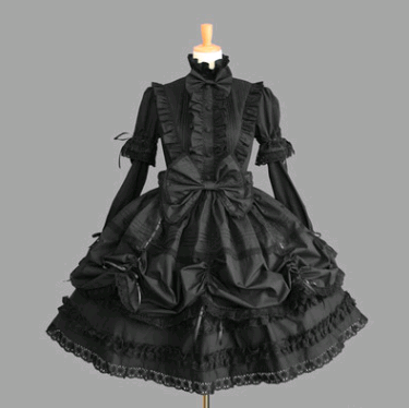 Gothic Cosplay Court Dress, Retro Lace Fluffy Sleeve Dress