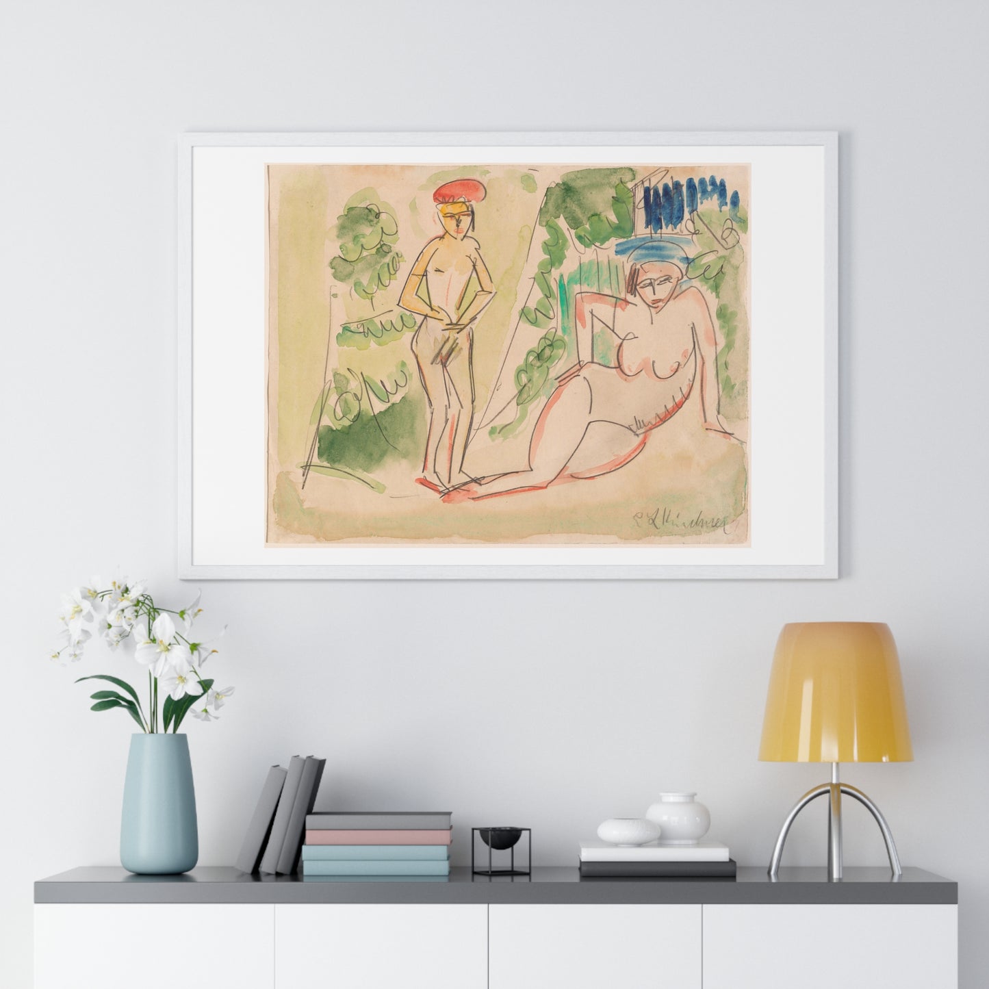 Two Bathers Near the Woods (1910–1911) by Ernst Ludwig Kirchner, from the Original, Framed Print