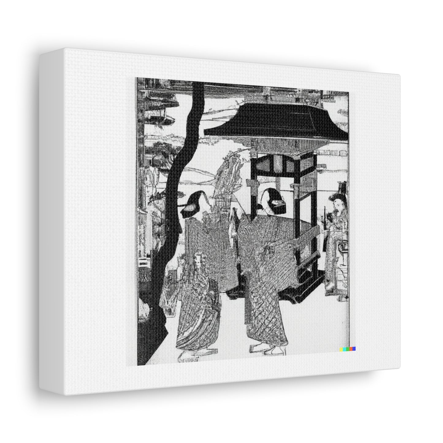 Ukiyo-e Woodblock Print Of Two Women Visiting a Shinto Shrine digital art 'Designed by AI' on Canvas