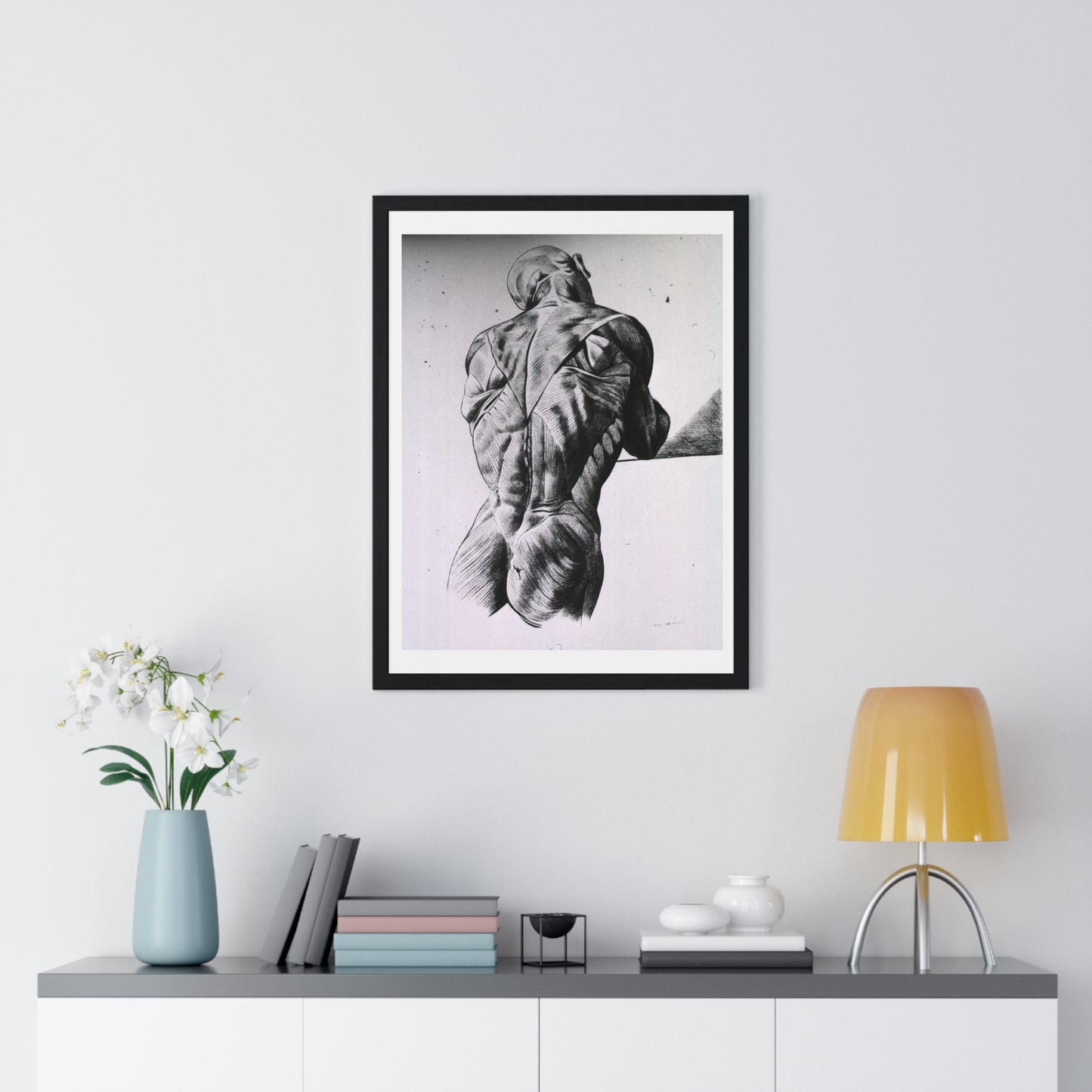 Musculature of the Human Body, Vintage Drawing, from the Original, Wooden Framed Print