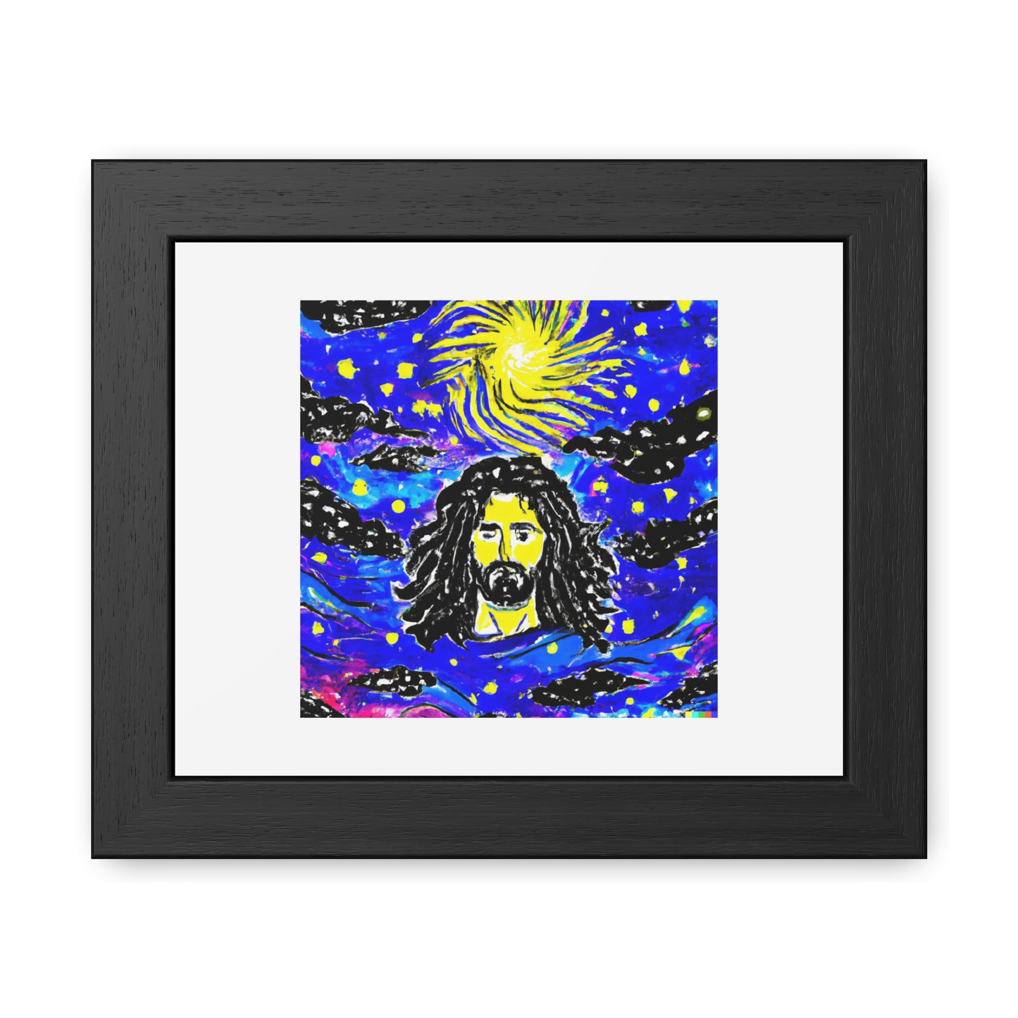 God In The Style Of The Starry Night Painting 'Designed by AI' Wooden Framed Print