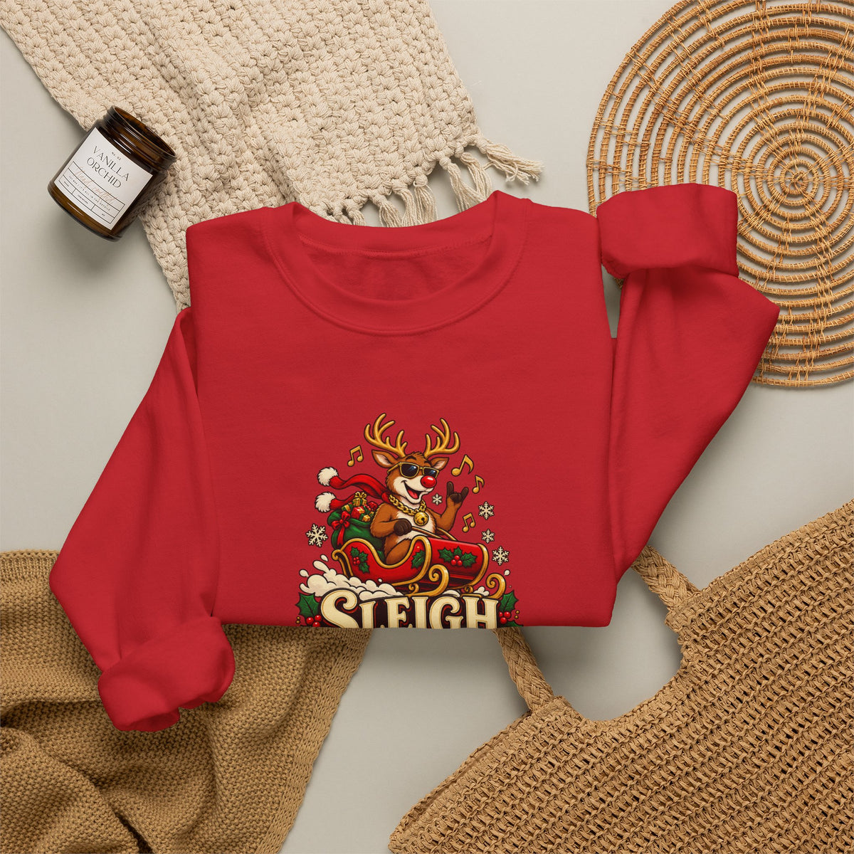 Funny Adult Christmas Jumpers: 'Sleigh My Name' Christmas Crewneck