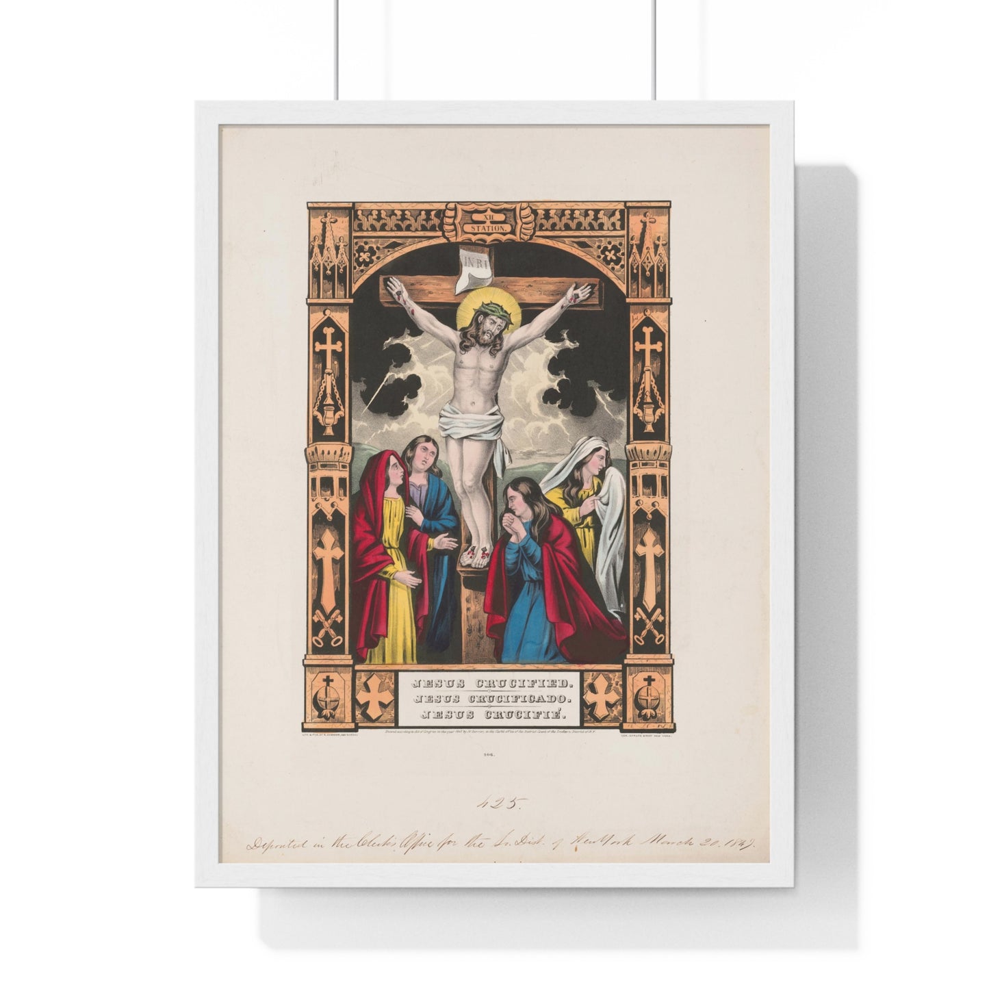 Jesus Crucified, Jesus Crucificado, Jesus Crucifié (1847) by Nathaniel Currier Framed Art Print