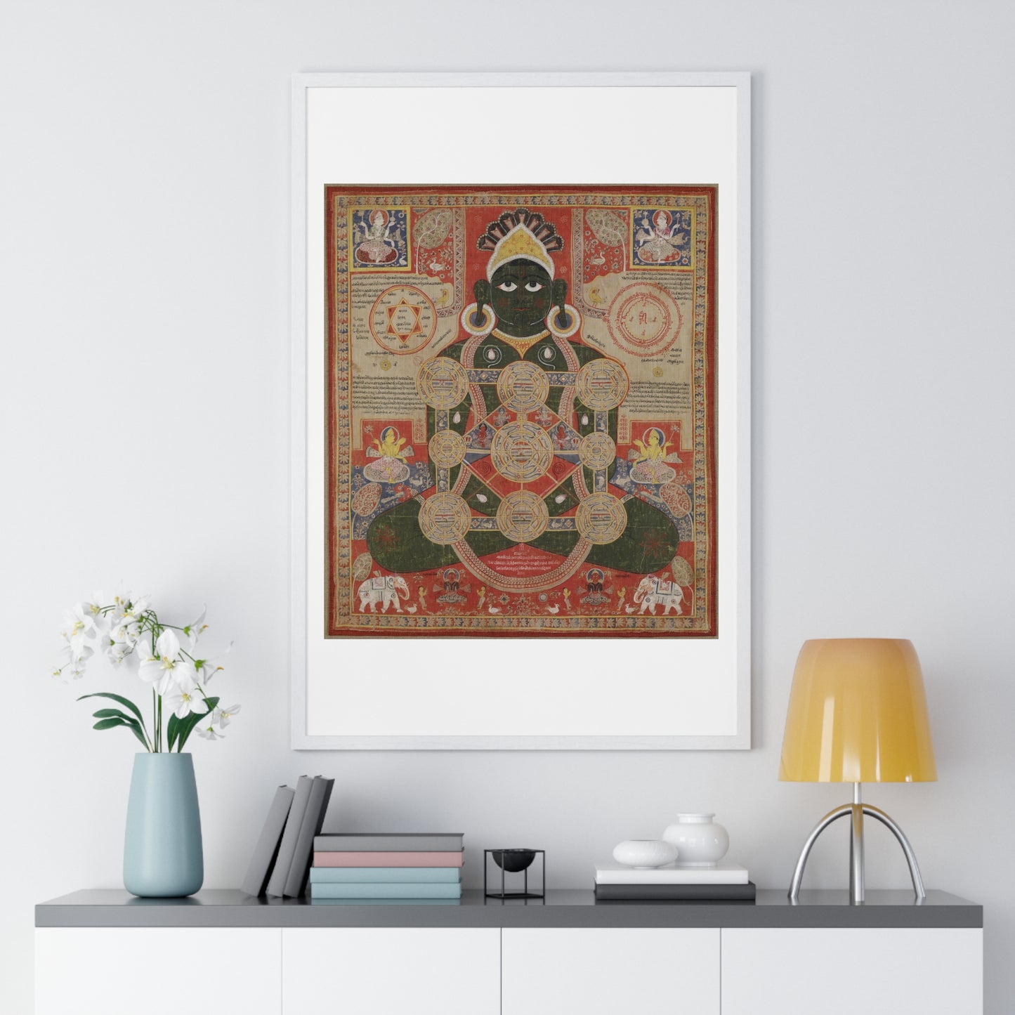 Dark Green Parsvanatha, Seated in the Lotus Posture with Cosmic Diagramme Superimposed over his Body, from the Original, Framed Print