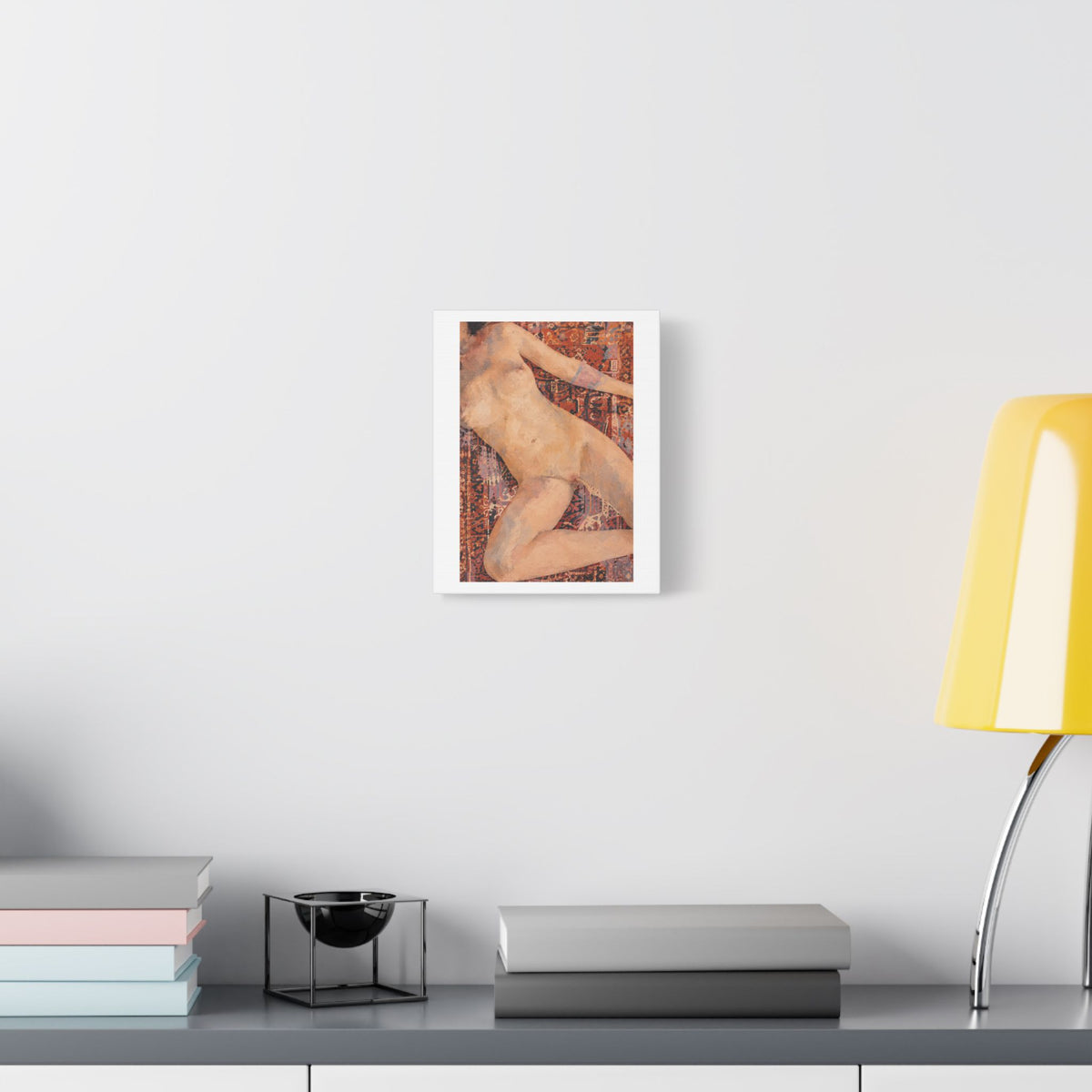 Textured Reclining Figure on Persian Rug, Art Print on Satin Canvas, Stretched