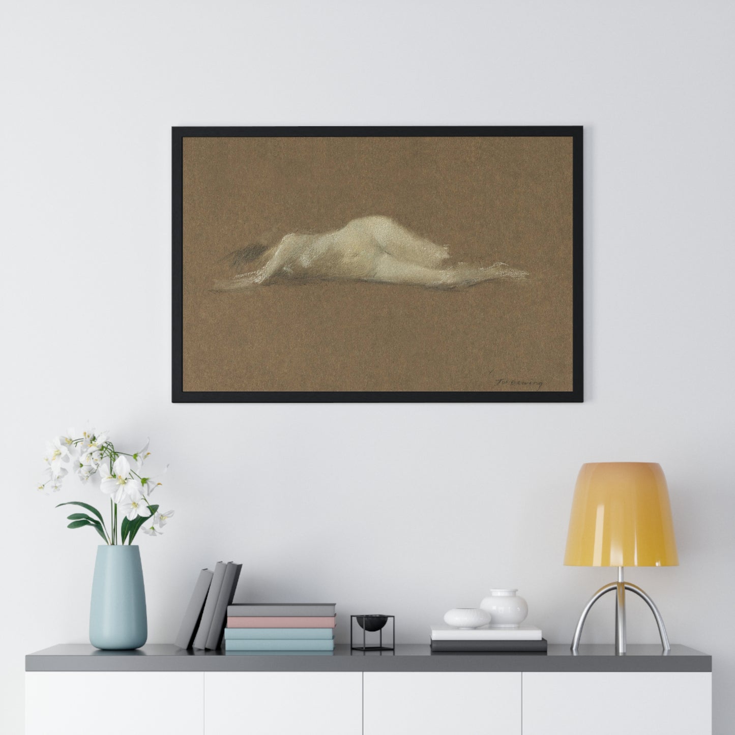 Nude Woman on Her Side by Thomas Wilmer Dewing from the Original, Framed Art Print