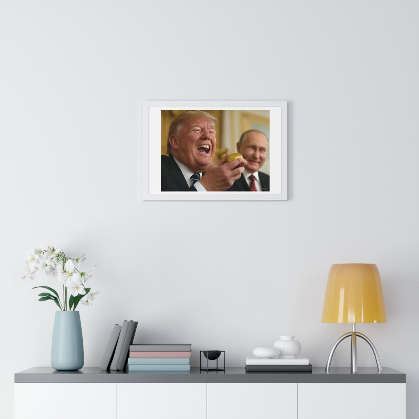 Putin, Trump and the Legend of the Golden Egg II, Abstract Art 'Designed by AI' Framed Print