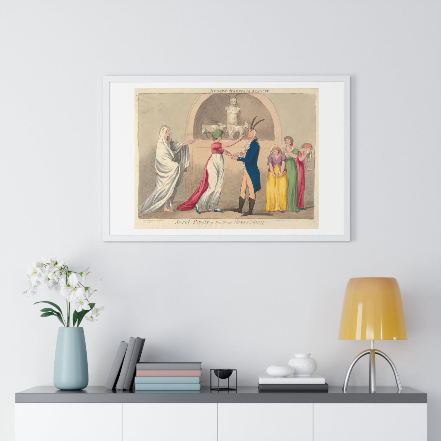 Modern Marriage a La Mode, Sweet Fruits of the Third Honey Moon (1796) from the Original, Framed Art Print