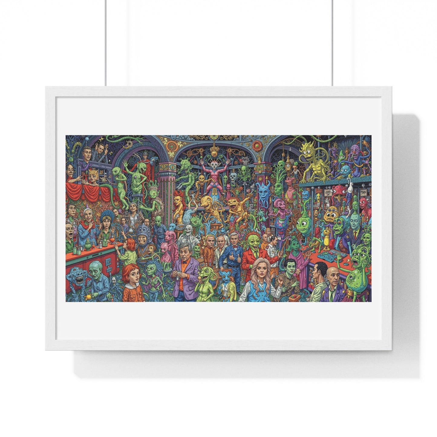 Demons and NPCs Diorama, Cartoon Art 'Designed by AI' Framed Art Print