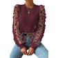 Women's Mesh Small Flower Chiffon Shirt Summer Round Neck Long Sleeve Top