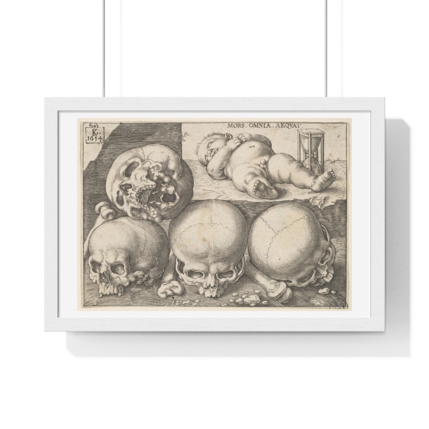 Sleeping Child with Four Skulls 'Reverse Copy' (1595–1637) by Lucas Kilian, from the Original, Framed Art Print