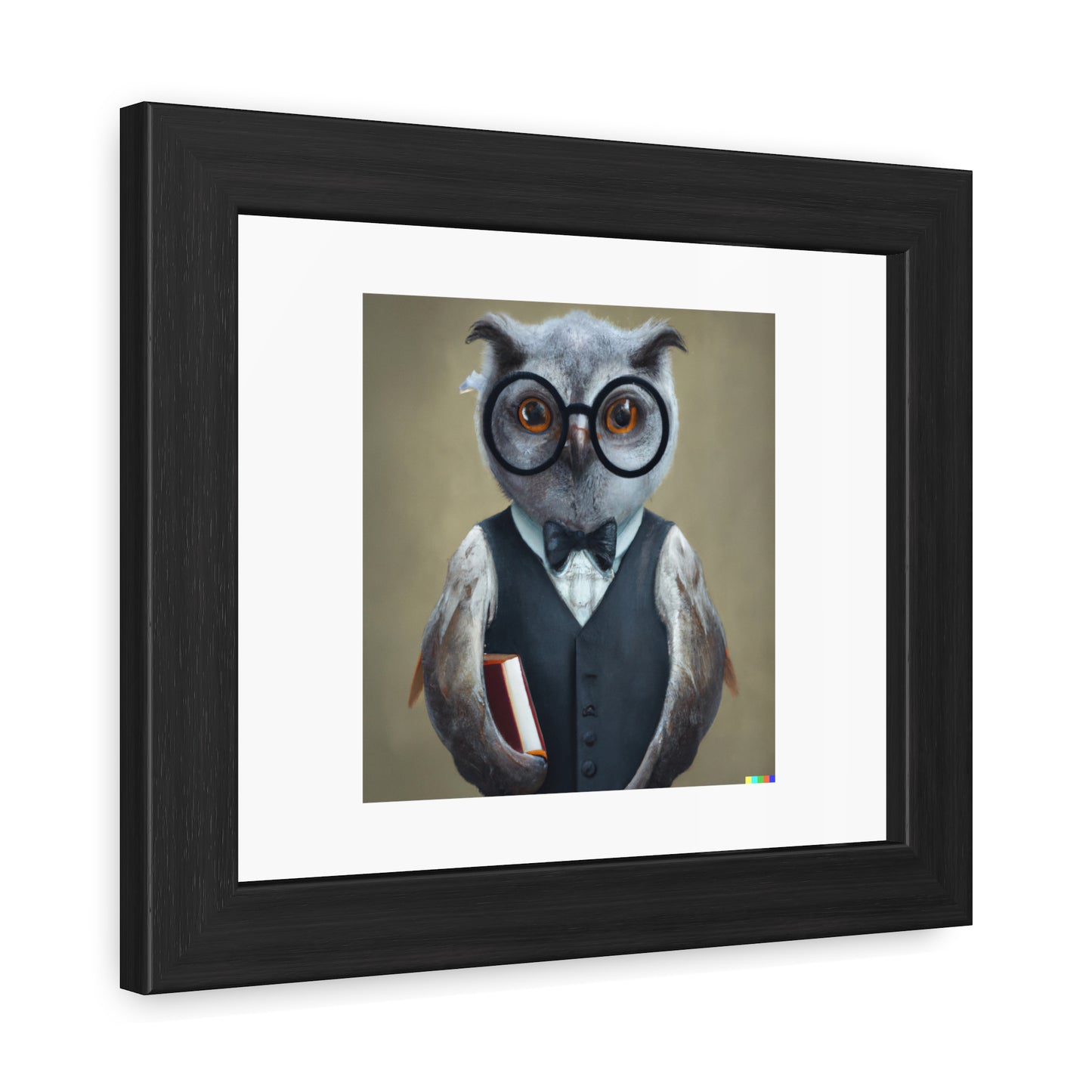 Stern Looking Owl As A Librarian Digital Art 'Designed by AI' Wooden Framed Print