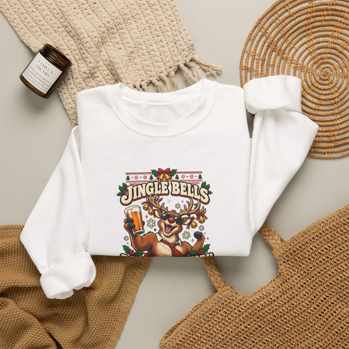 Funny Adult Chsristmas Jumpers: 'Jingle Bells Bollocks to Work' Christmas Crewneck