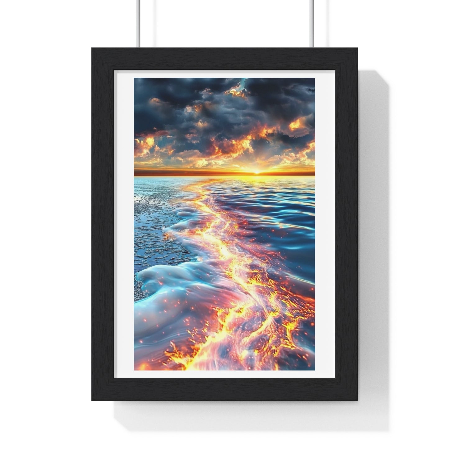 Streaming Fire on the Water, Abstract Art 'Designed by AI' Framed Print