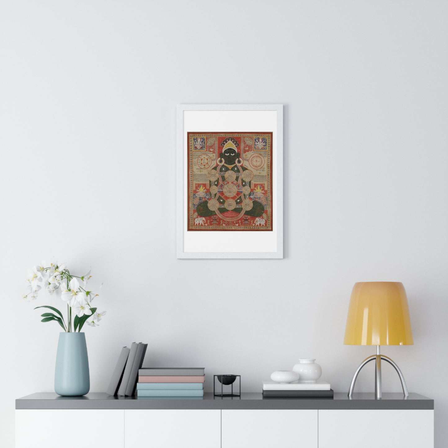 Dark Green Parsvanatha, Seated in the Lotus Posture with Cosmic Diagramme Superimposed over his Body, from the Original, Framed Print