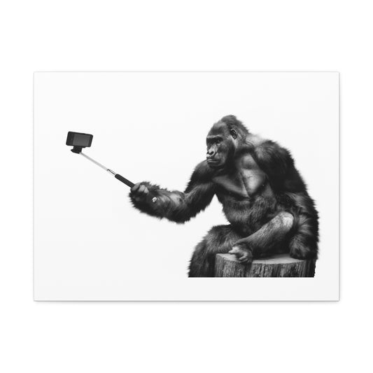 Gorilla with Selfie Stick, Absudist Art Print on Satin Canvas