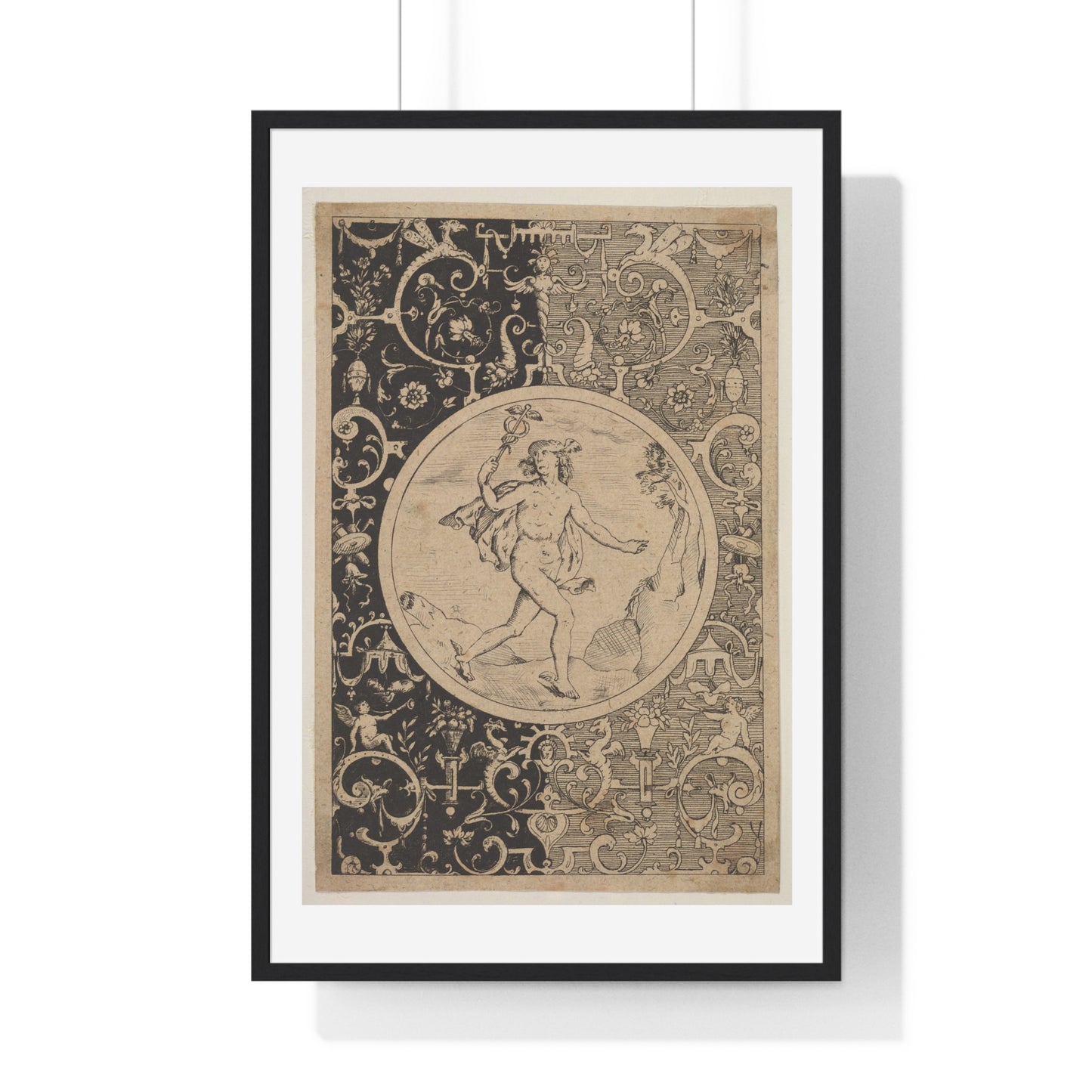 Mercury in a Decorative Frame with Grotesques (1600-1630) from the Original, Framed Art Print