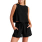 Vireous Two-Piece Summer Sleeveless Top and Drawstring Shorts