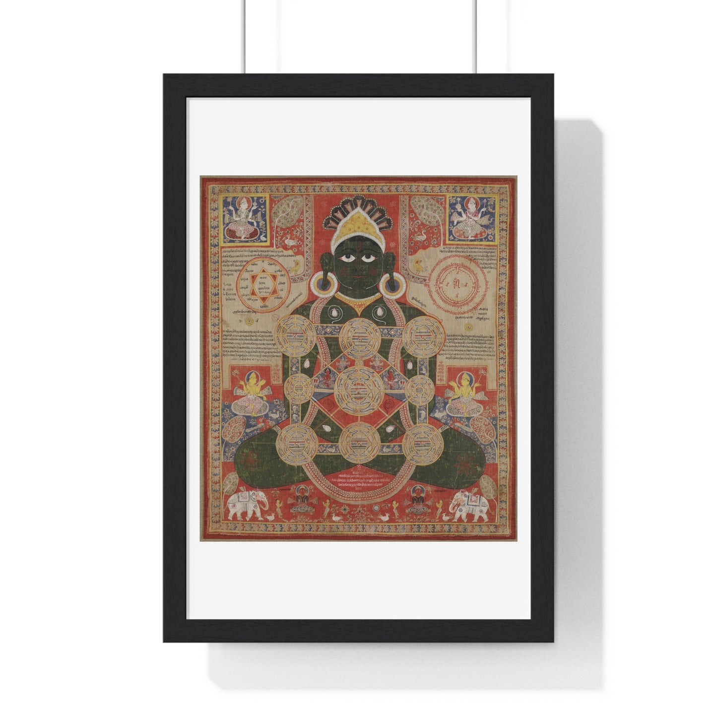 Dark Green Parsvanatha, Seated in the Lotus Posture with Cosmic Diagramme Superimposed over his Body, from the Original, Framed Print