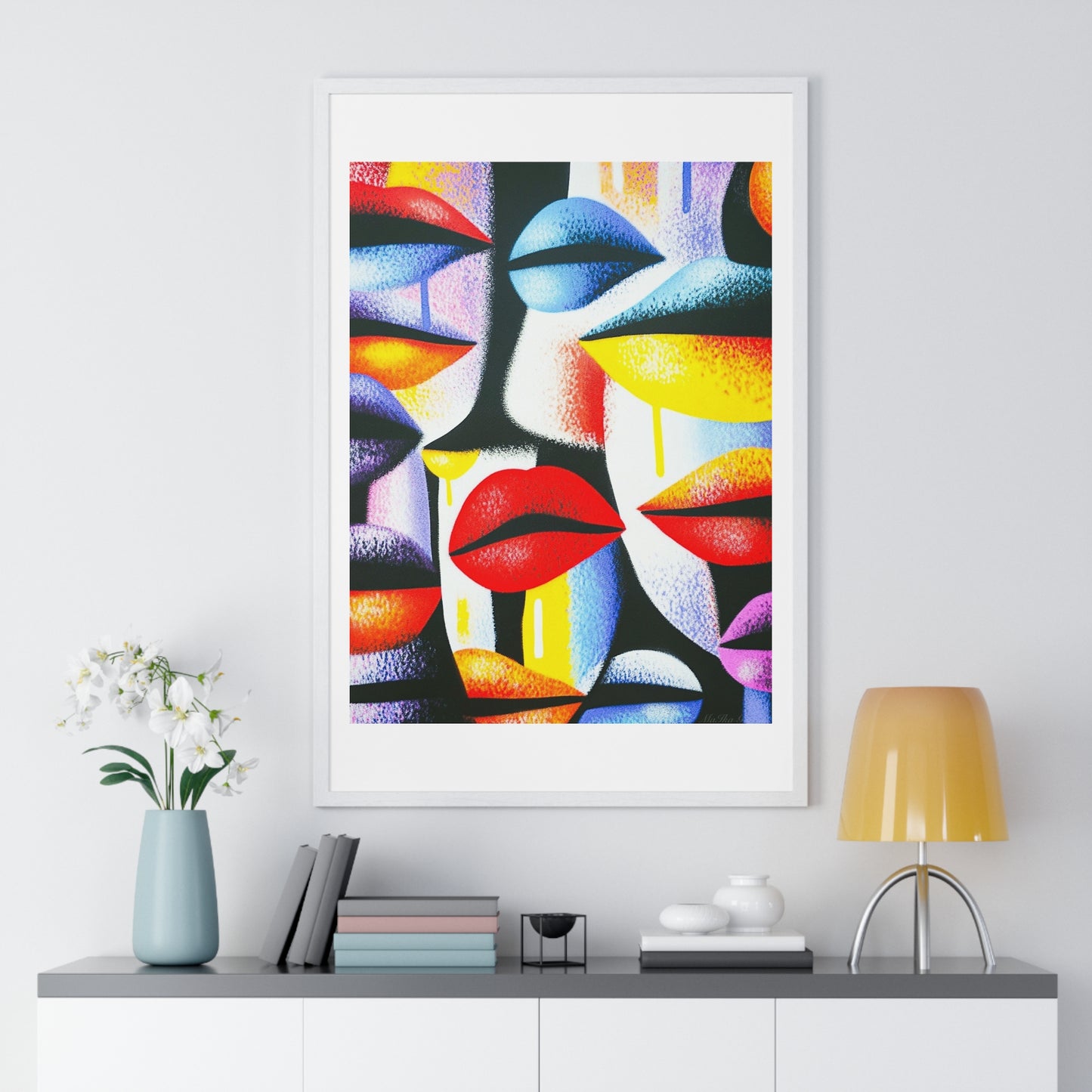 Lips Abstract Art 'Designed by AI' Framed Art Print