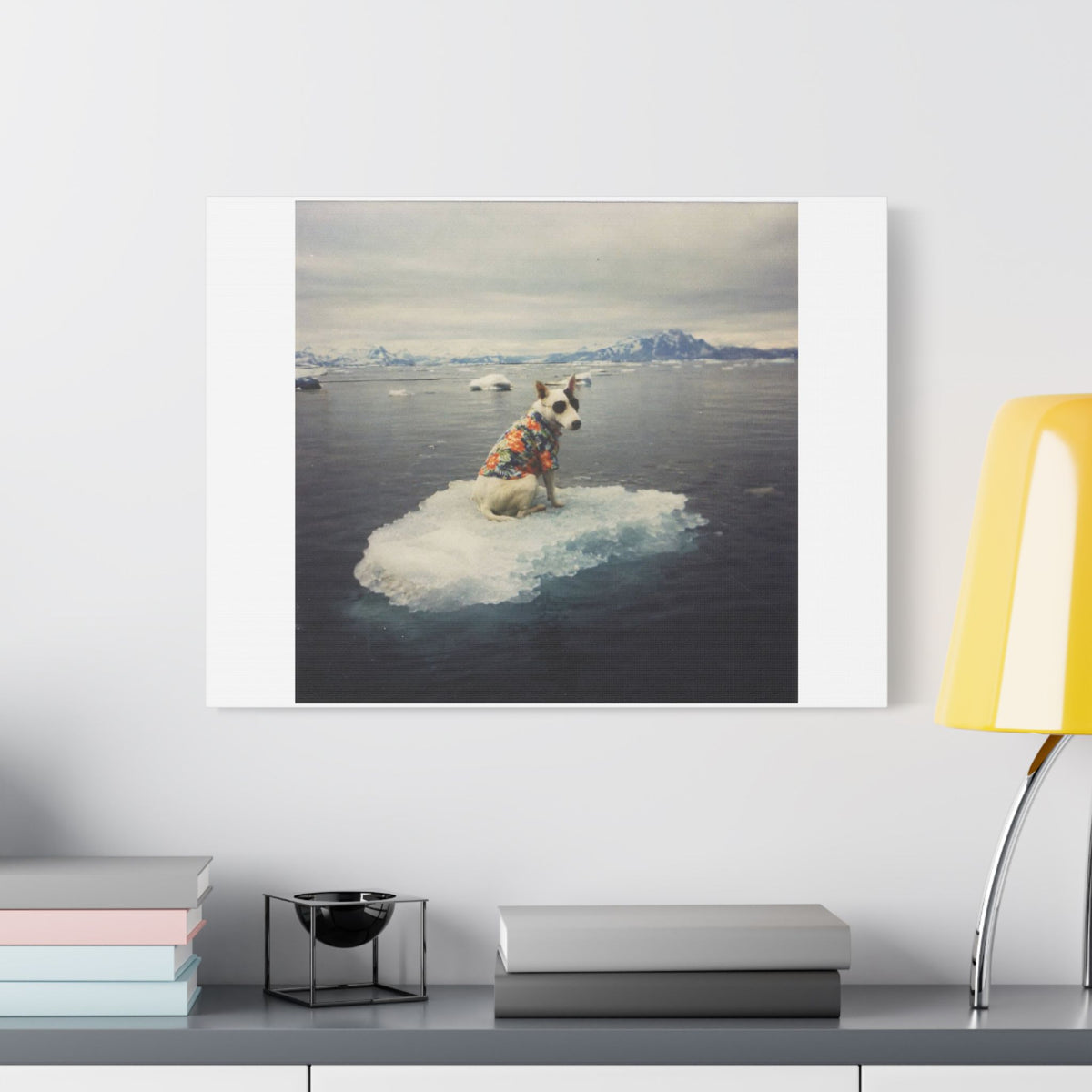 Arctic Adventure Dog, Surrealist Stretched Canvas Wall Art