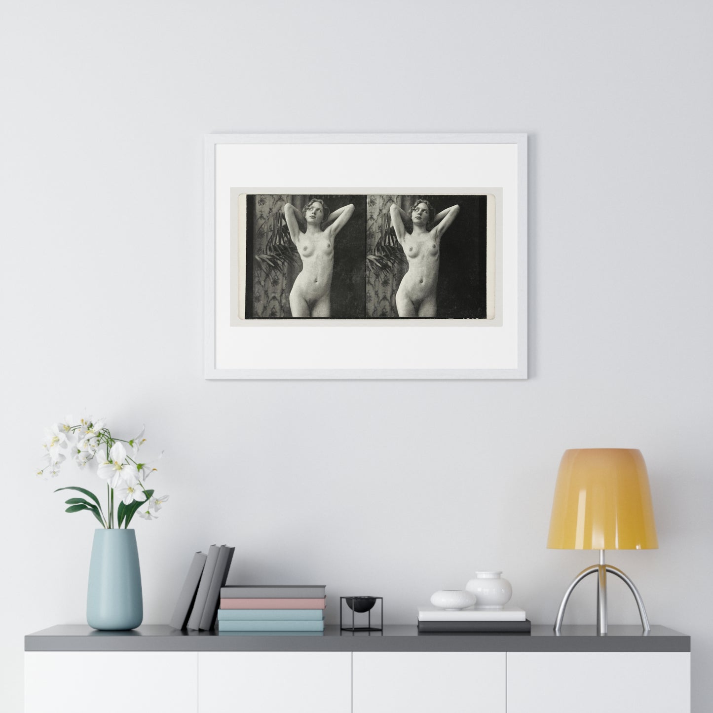 Portrait of a Naked Woman (1873–1910) Vintage Black & White Photography from the Original, Framed Art Print