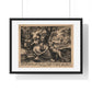 Woman in a Garden with Flowers, God Blows Spirit into Adam's Body, Reproduction Flemish Engraving, Framed Art Print