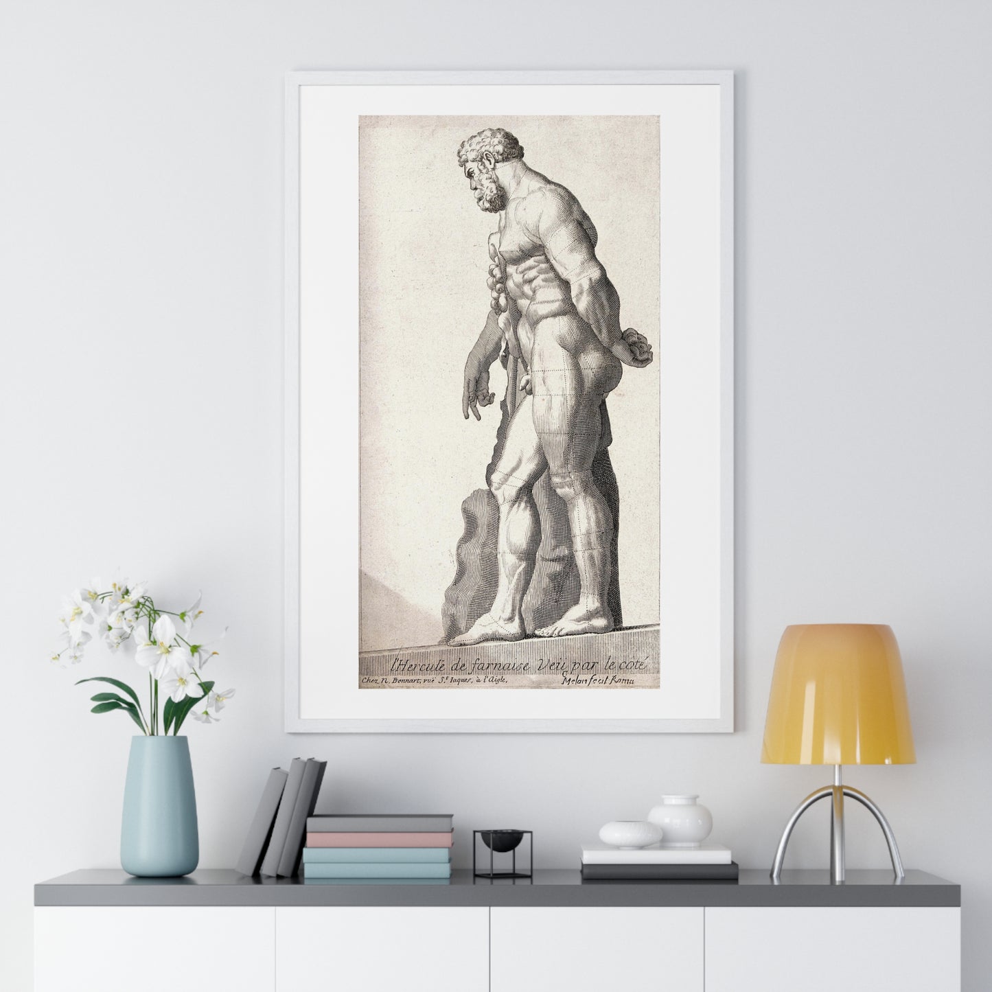 Hercules Engraving by Claude Mellan (1598–1688) from the Original, Framed Art Print