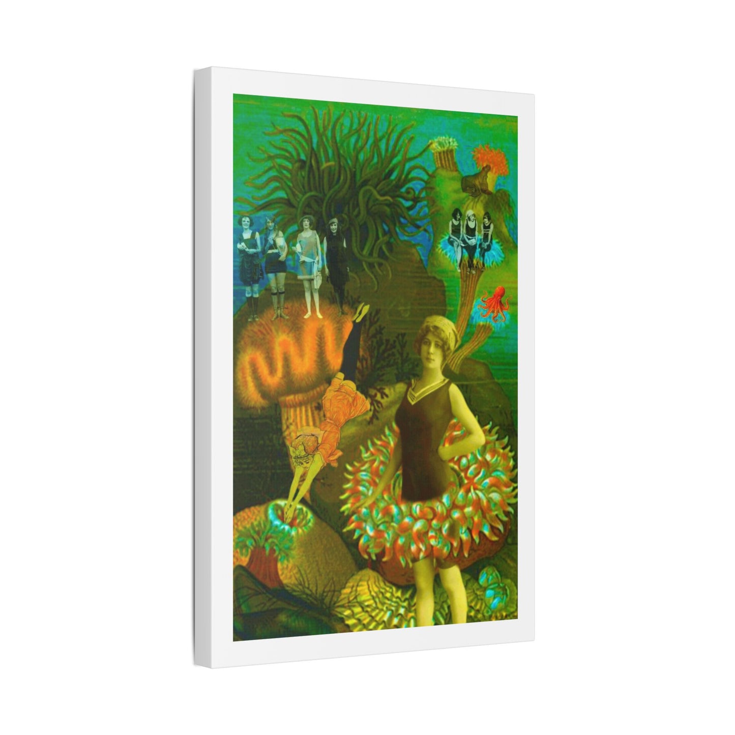 Deep Sea Divers, Surrealist Art, Digital Collage 'Designed by AI' Canvas Art Print