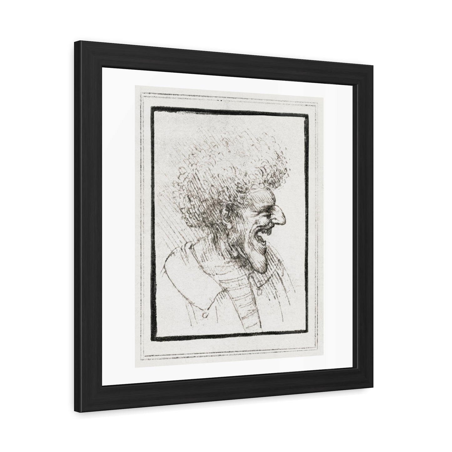 Caricature of a Man with Bushy Hair (circa 1495) by Leonardo da Vinci from the Original, Wooden Framed Print