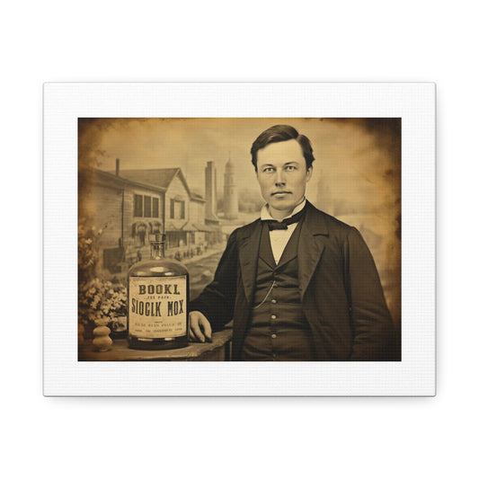 Elon Musk as a circa 1860 Medicine Salesman 'Designed by AI' Art Print on Canvas