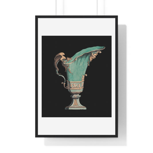 Lithograph of an Antique Green Vase (1866) a Beautiful Vase with Fantastical Decoration, from the Original, Framed Print