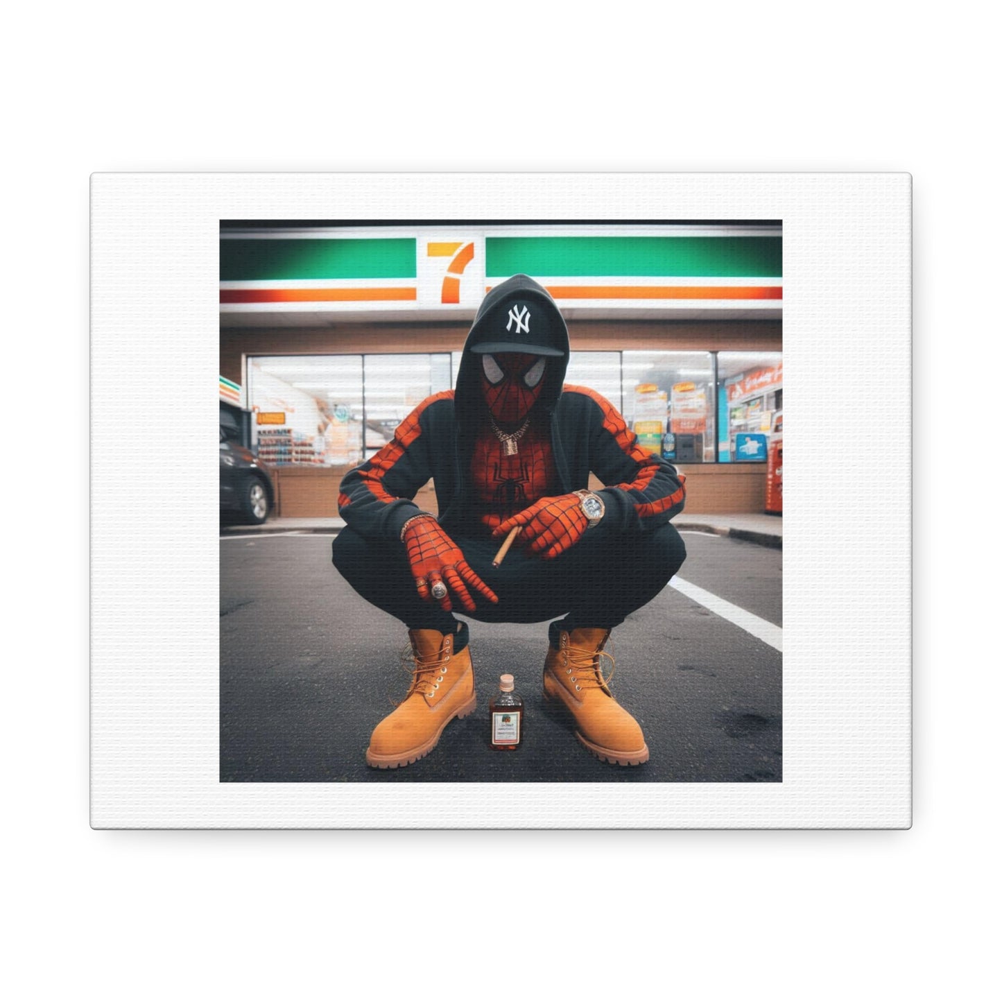 Spider-Man the Ultimate New Yorker Outside 7-Eleven 'Designed by AI' Art Print on Canvas