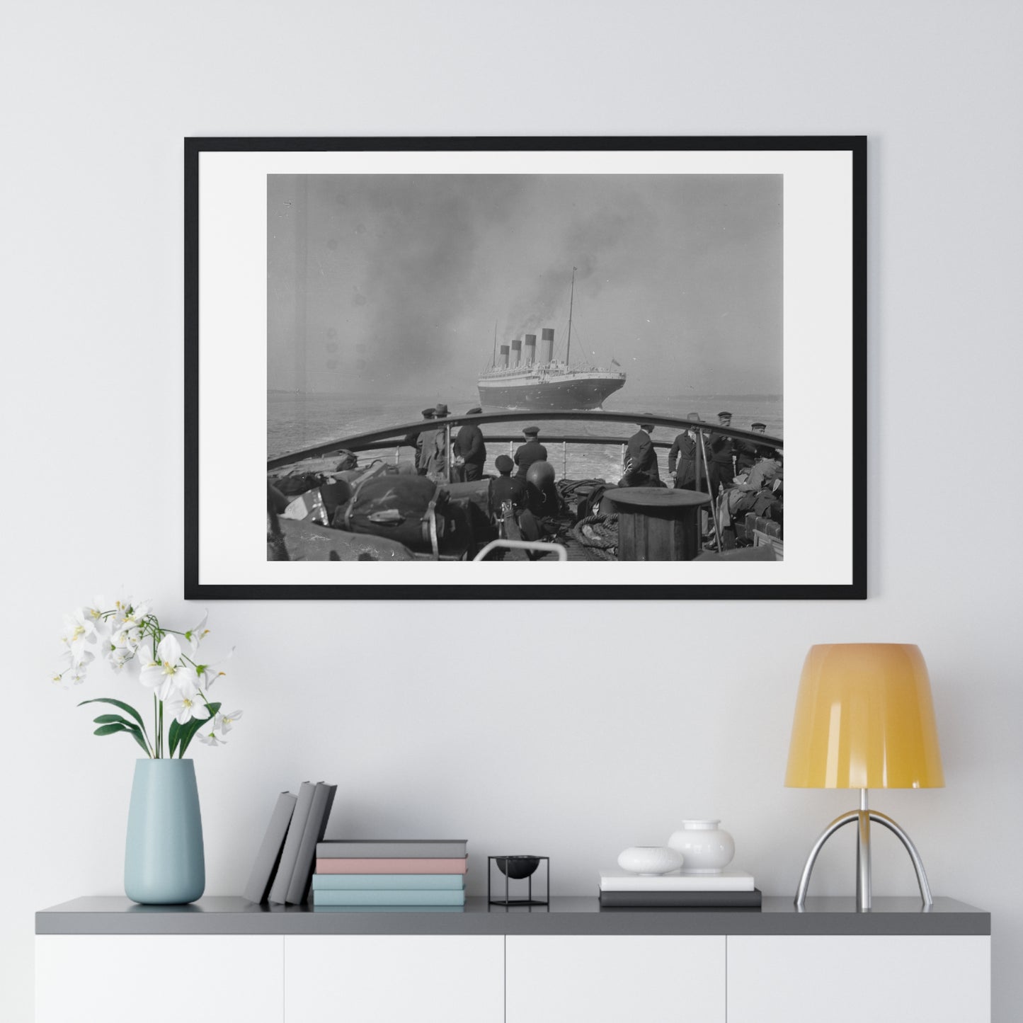 Passing Ships (October 1929) Black & White Photography from the Original, Framed Art Print