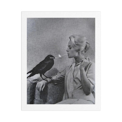 The Woman and the Raven, Retro Art Print on Satin Canvas, Stretched