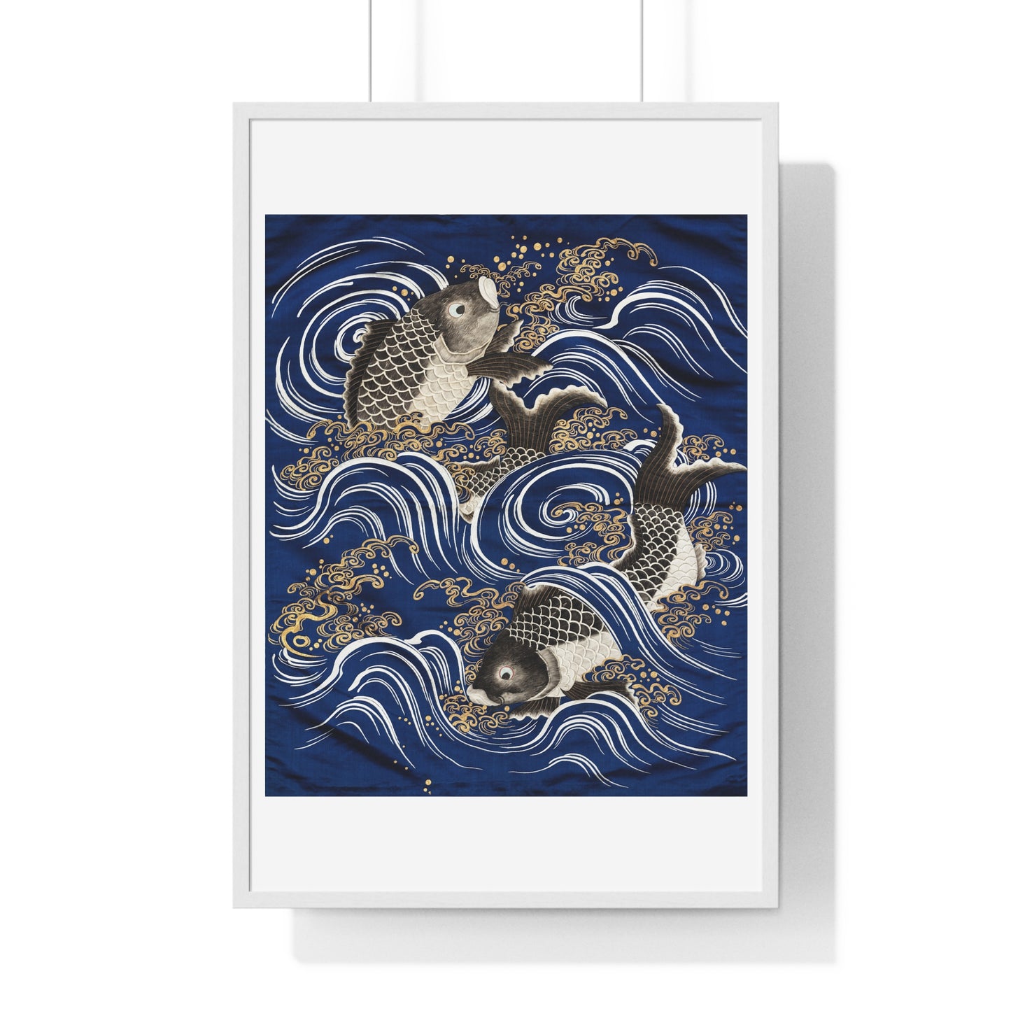 Gift Cover 'Fukusa' with Carp in Waves (Meij Period) from the Original, Framed Art Print