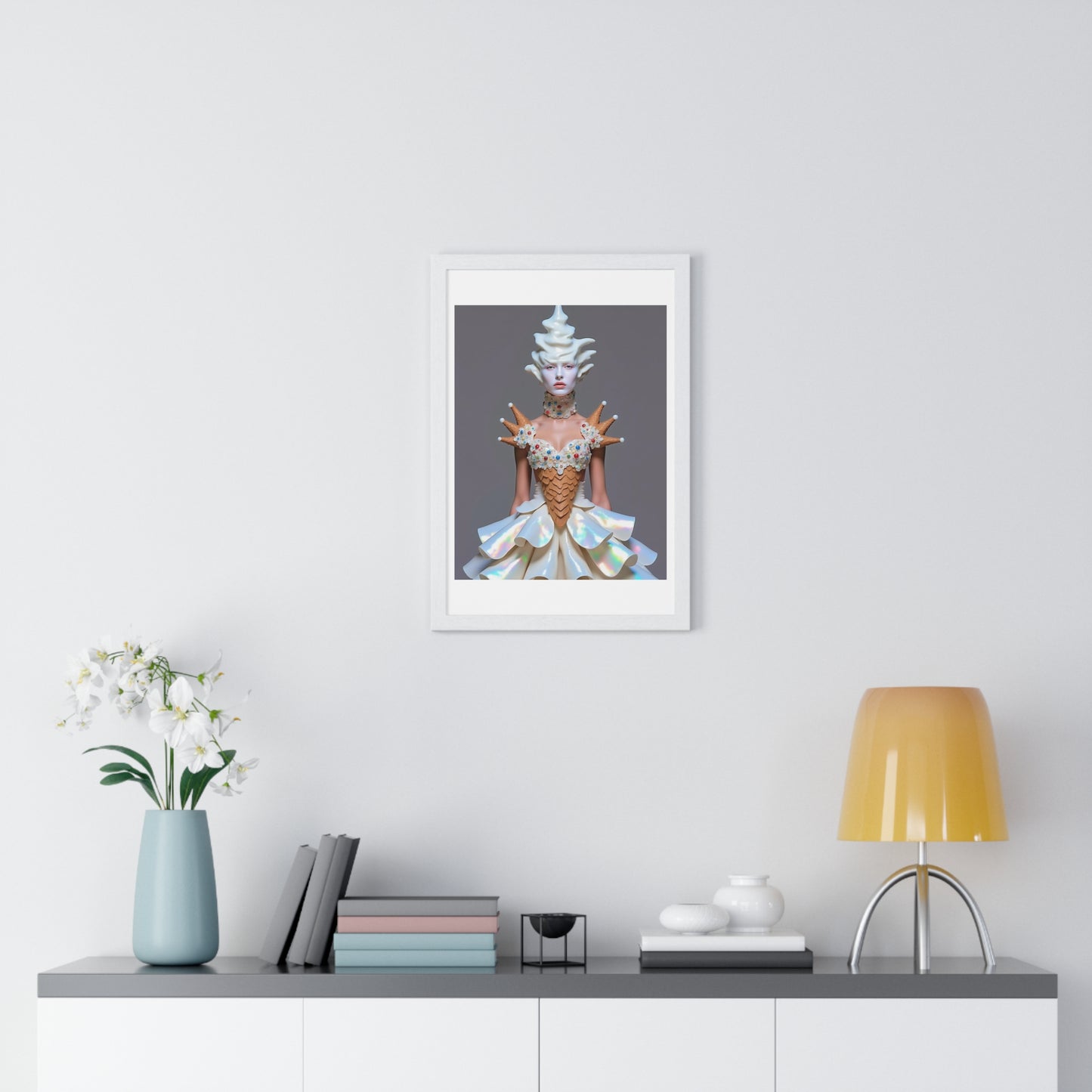 Ice Cream Girl, Abstract Art 'Designed by AI' Framed Print