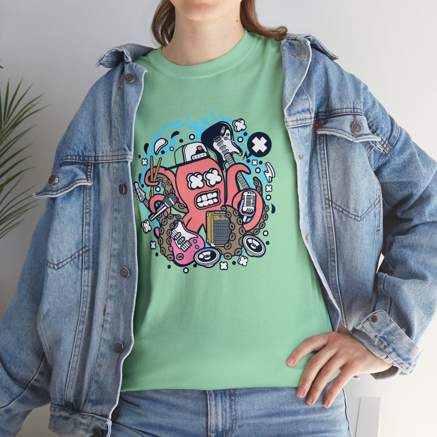 Rock Octopus Musician Cartoon T-Shirt