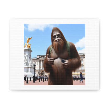 Bigfoot On Tour in London Photorealism Art Print ' Designed by AI' on Satin Canvas