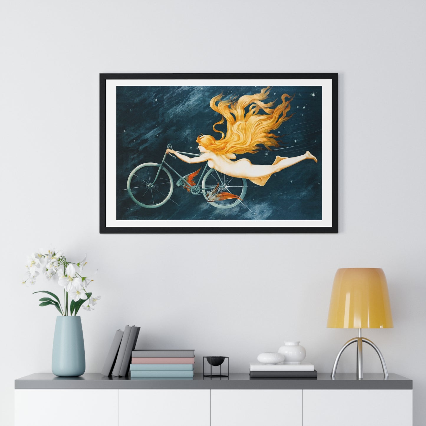 With Pedal Power My Bike Takes Flight into the Boundless Light! III 'Designed by AI' Framed Art Print