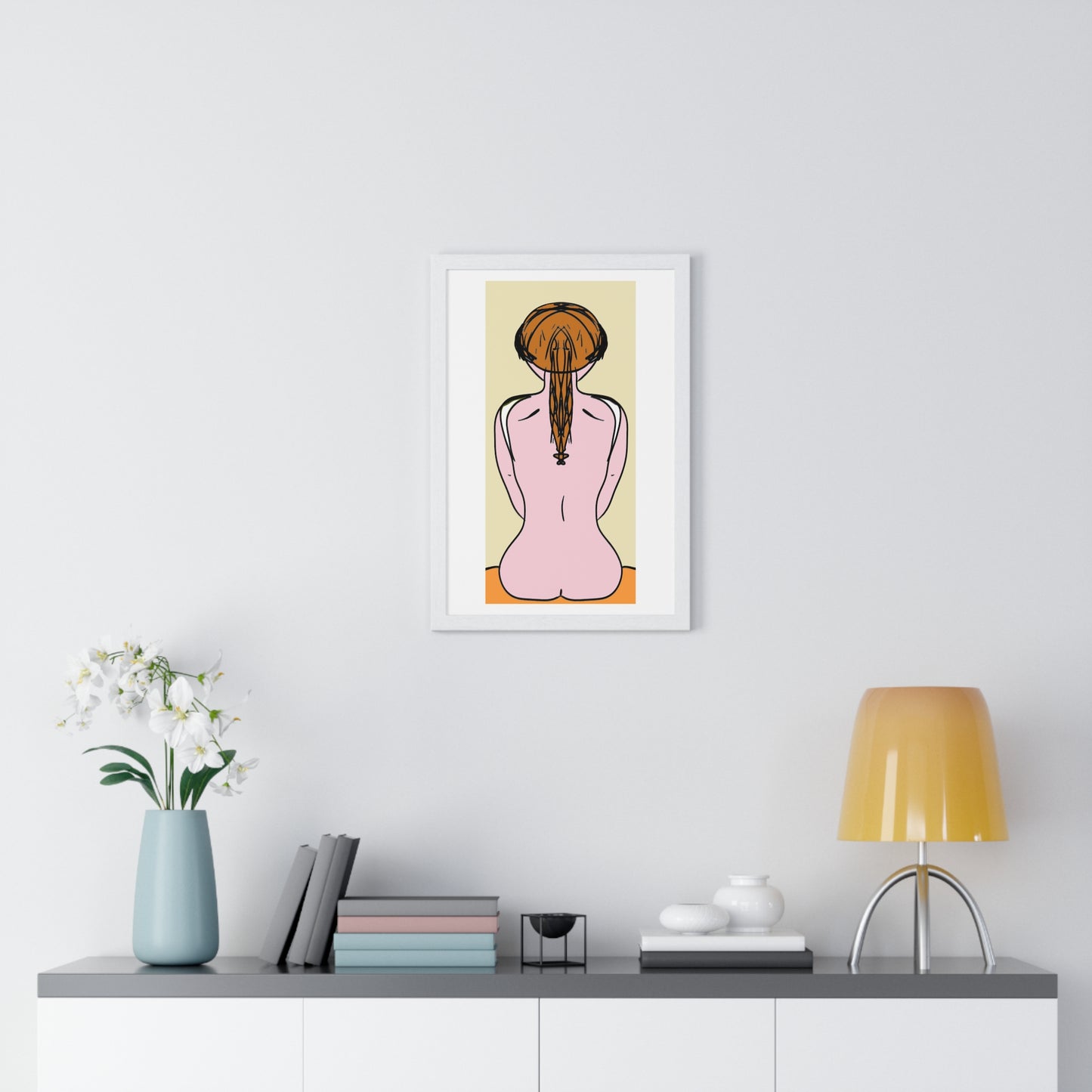 Woman From the Rear, Pencil Sketch 'Designed by AI', Framed Art Print