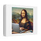 Photorealistic Painting of Mona Lisa Working on a Laptop, Computer Art Print 'Designed by AI' on Satin Canvas