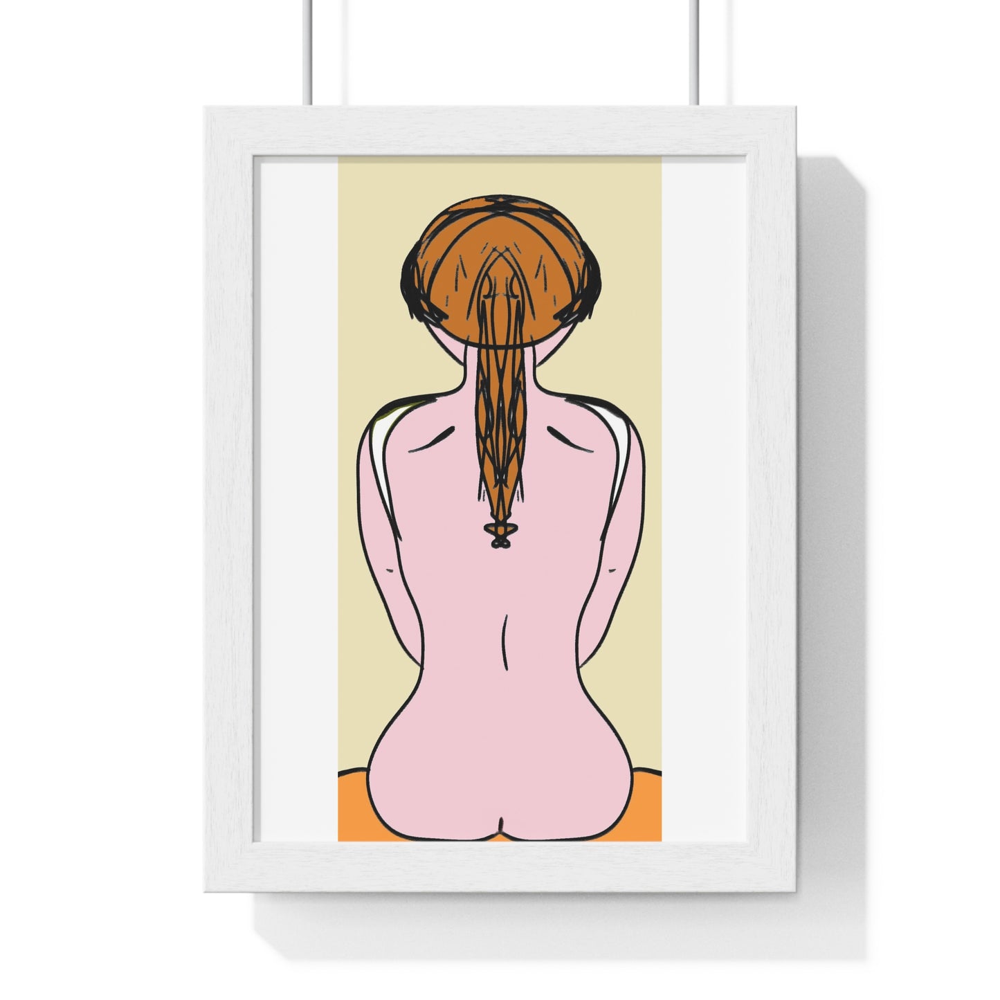Woman From the Rear, Pencil Sketch 'Designed by AI', Framed Art Print