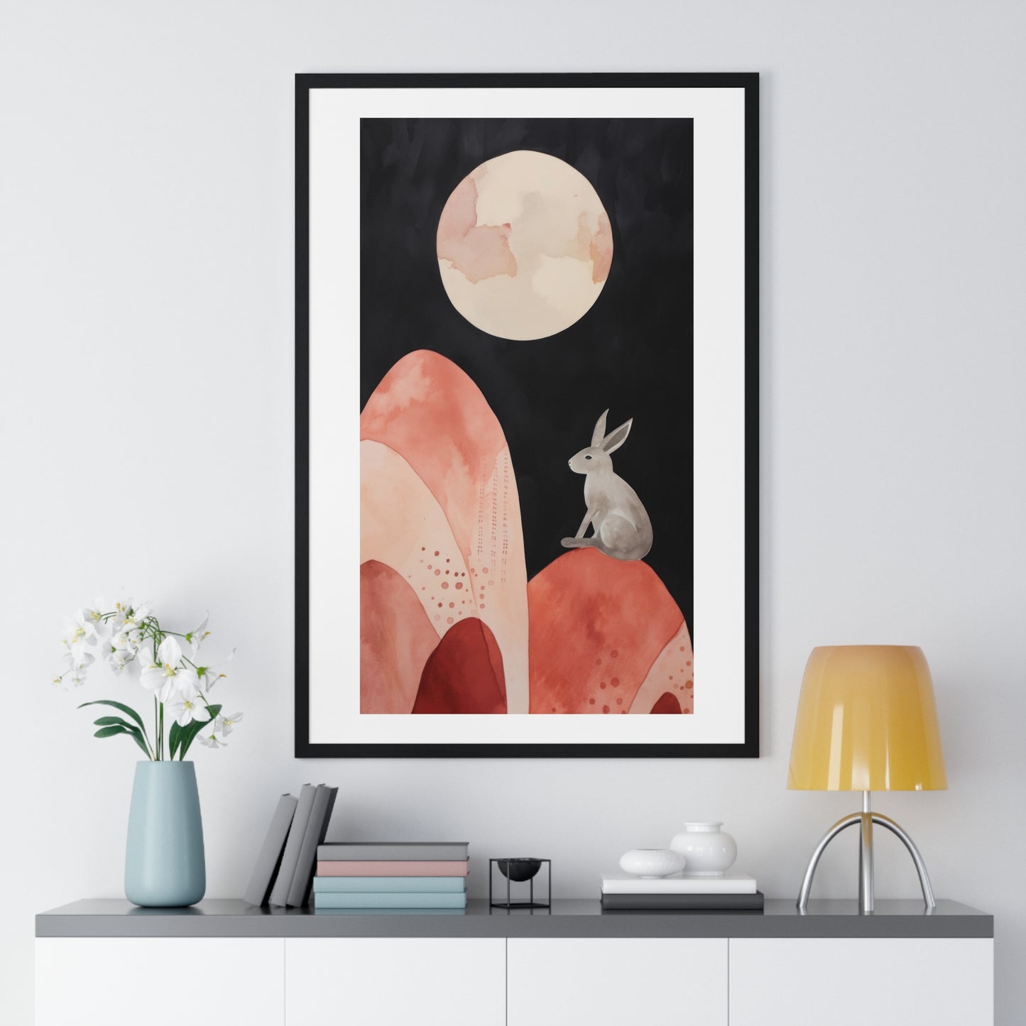 Bunny on the Moon 'Designed by AI' Wooden Framed Print