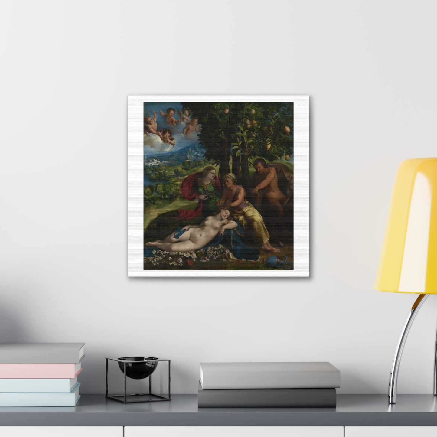 Mythological Scene (1524) by Dosso Dossi (Giovanni di Niccolò de Lutero) from the Original, Print on Canvas